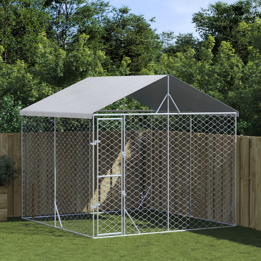 Hondenkennel Met Dak 3X9X2,5 M Gegalvaniseerd Staal Zilverkleur