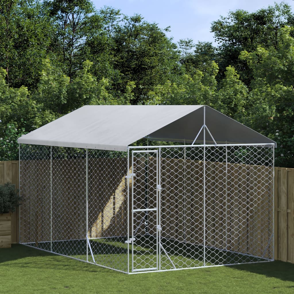 Hondenkennel Met Dak 3X9X2,5 M Gegalvaniseerd Staal Zilverkleur