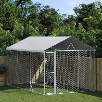 Hondenkennel Met Dak 3X9X2,5 M Gegalvaniseerd Staal Zilverkleur