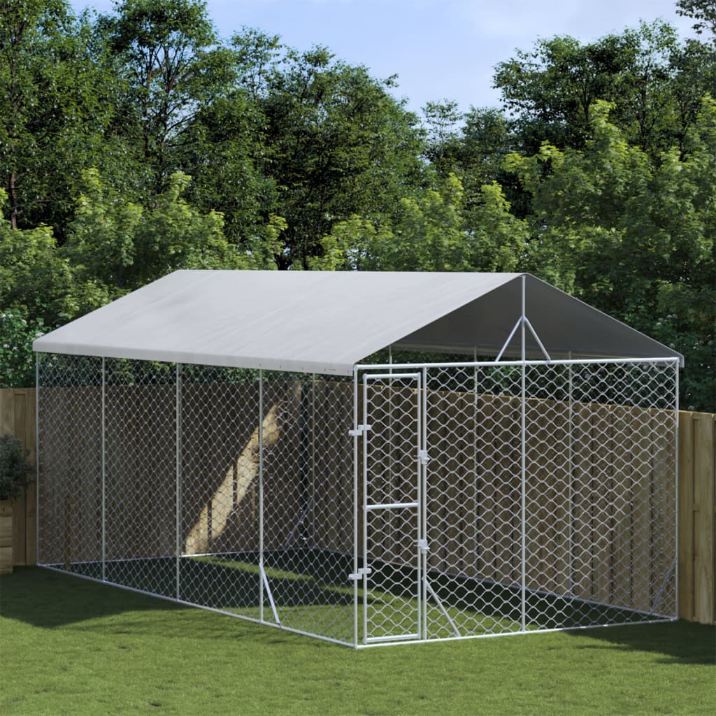 Hondenkennel Met Dak 3X9X2,5 M Gegalvaniseerd Staal Zilverkleur