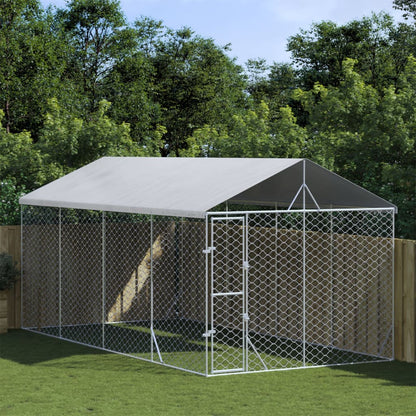 Hondenkennel Met Dak 3X9X2,5 M Gegalvaniseerd Staal Zilverkleur