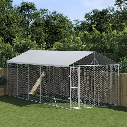 Hondenkennel Met Dak 3X9X2,5 M Gegalvaniseerd Staal Zilverkleur