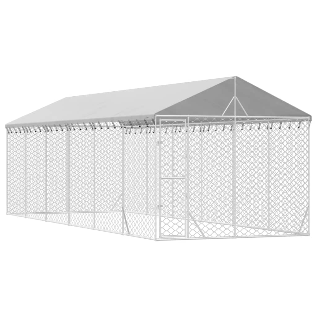 Hondenkennel Met Dak 3X9X2,5 M Gegalvaniseerd Staal Zilverkleur