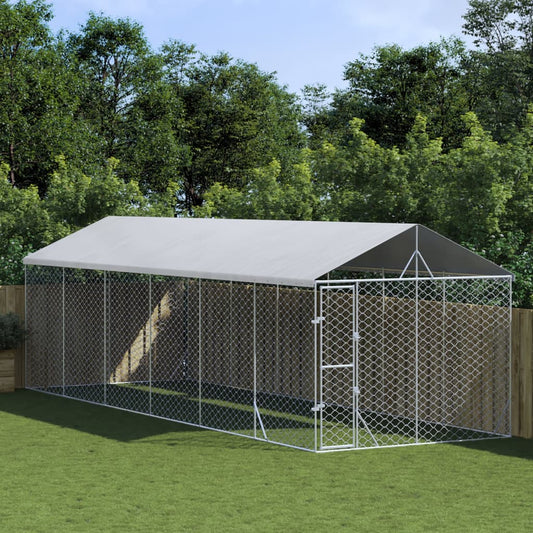 Hondenkennel Met Dak 3X9X2,5 M Gegalvaniseerd Staal Zilverkleur