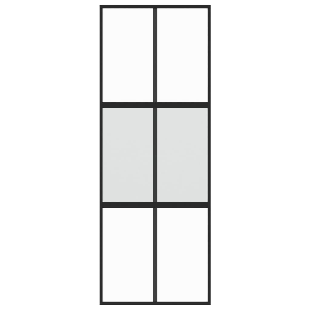 Schuifdeur 76X205 Cm Gehard Glas En Aluminium Zwart