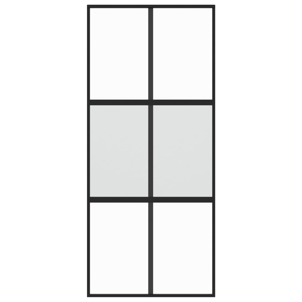 Schuifdeur 90X205 Cm Gehard Glas En Aluminium Zwart