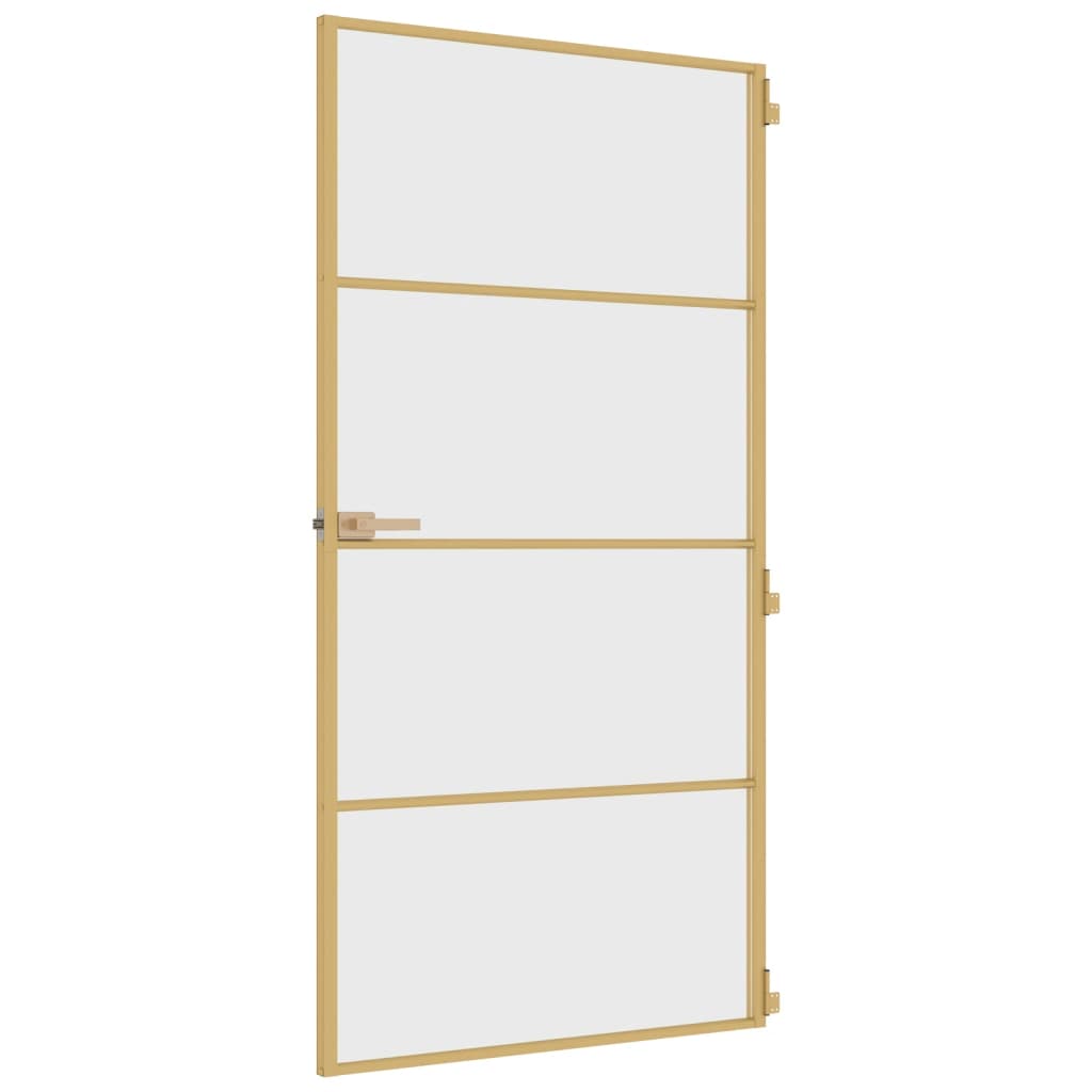 Binnendeur Smal 102,5X201,5 Cm Gehard Glas En Aluminium Goud