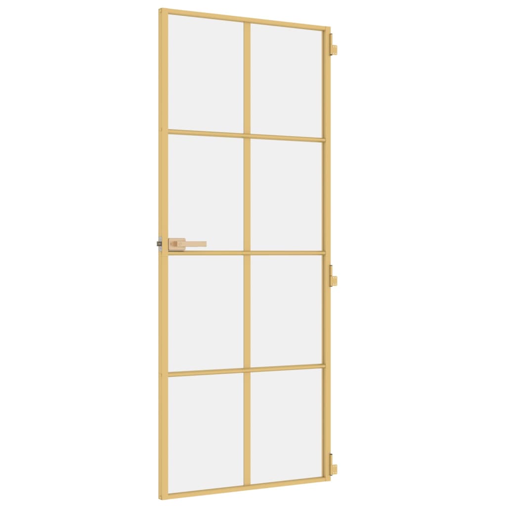 Binnendeur Smal 83X201,5 Cm Gehard Glas En Aluminium Goudkleur