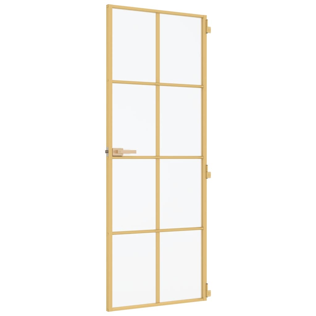Binnendeur Smal 83X201,5 Cm Gehard Glas En Aluminium Goudkleur