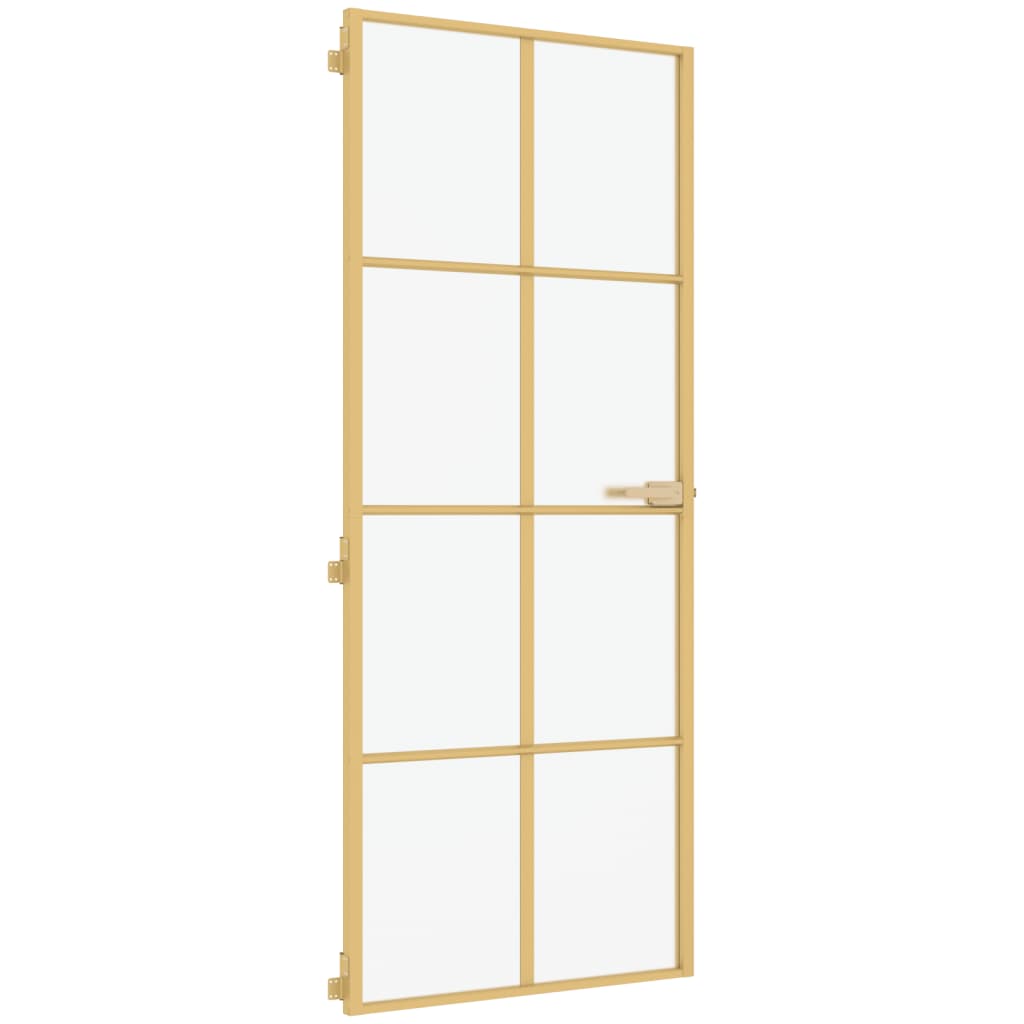 Binnendeur Smal 93X201,5 Cm Gehard Glas En Aluminium Goudkleur