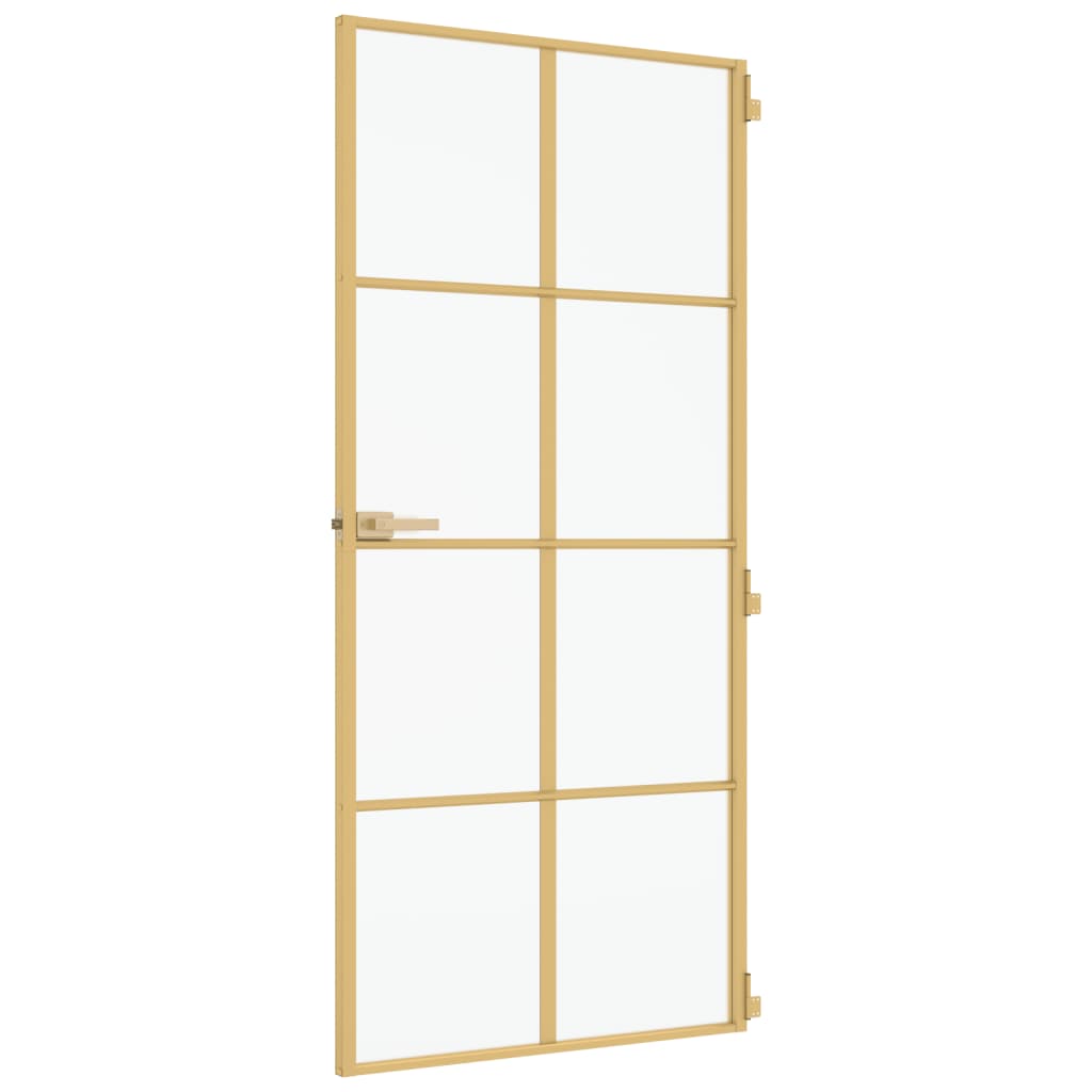 Binnendeur Smal 93X201,5 Cm Gehard Glas En Aluminium Goudkleur
