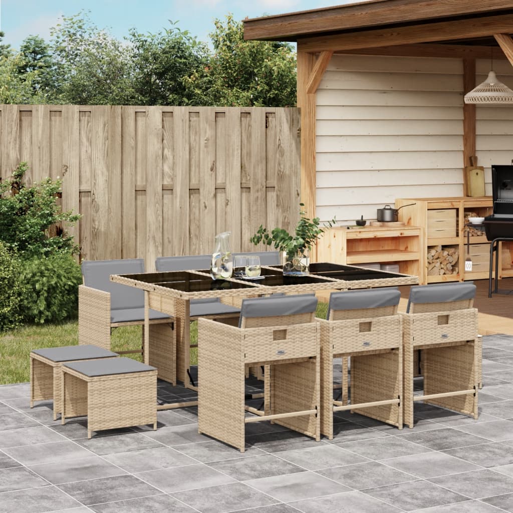9-Delige Tuinset Met Kussens Poly Rattan