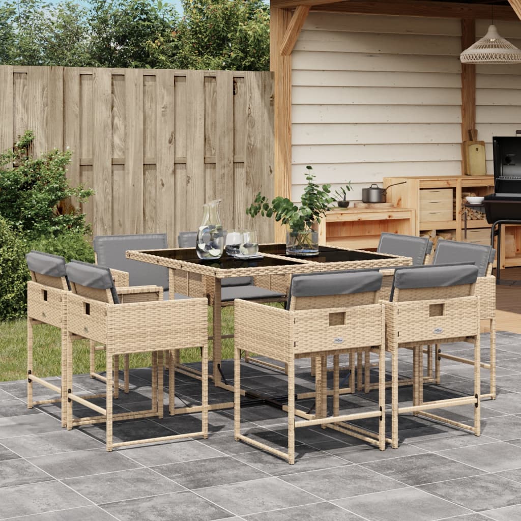 9-Delige Tuinset Met Kussens Poly Rattan