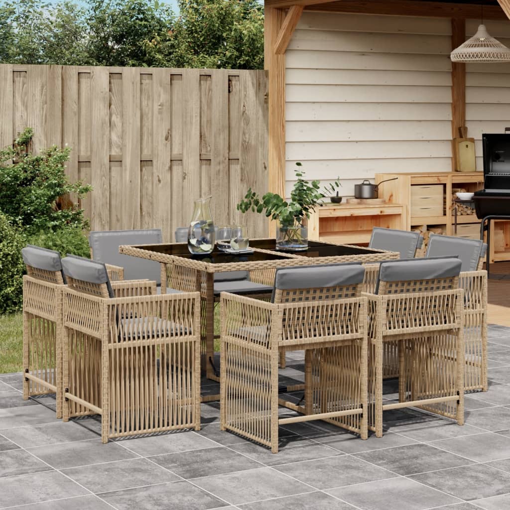 9-Delige Tuinset Met Kussens Poly Rattan