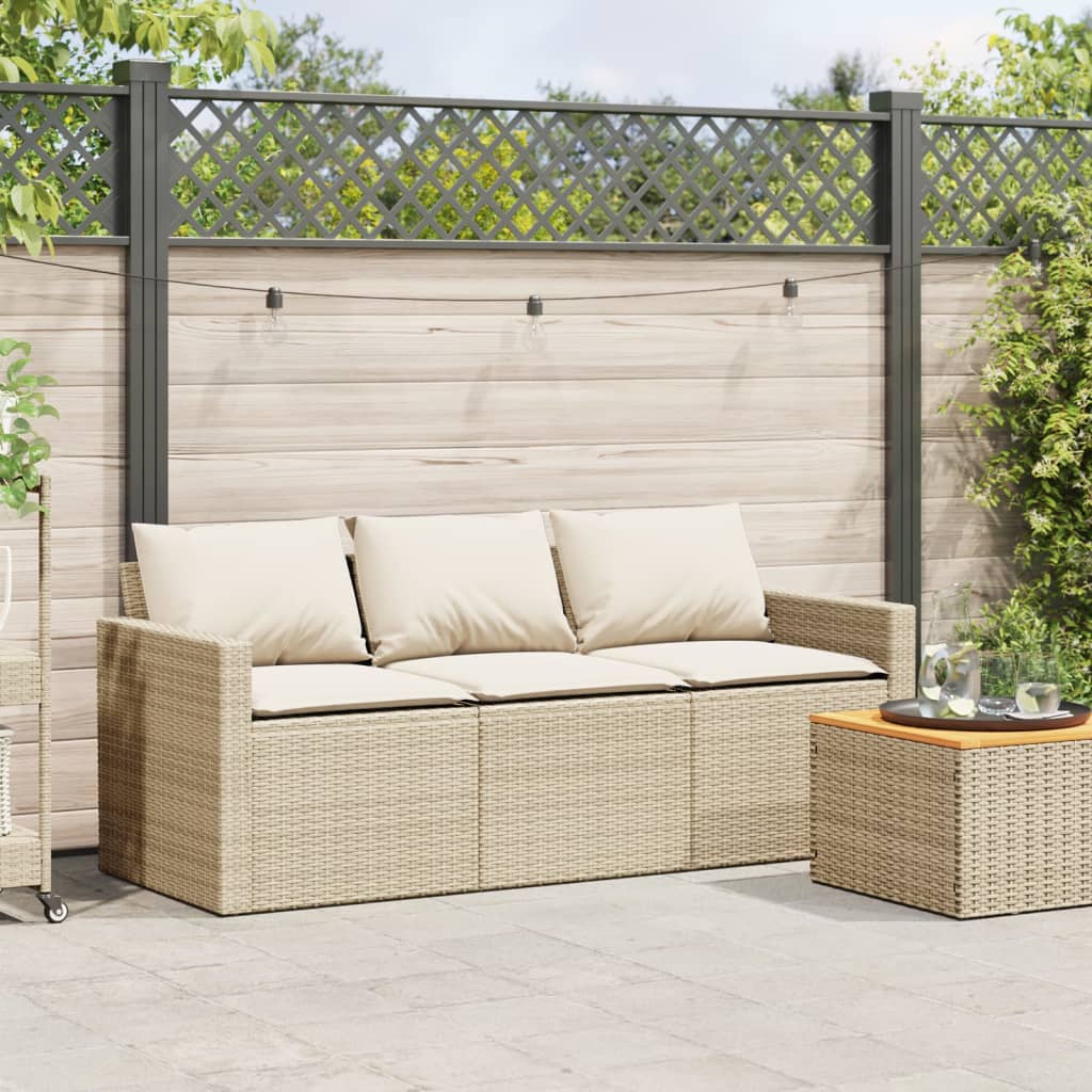 Tuinbank 3-Zits Met Kussens Poly Rattan