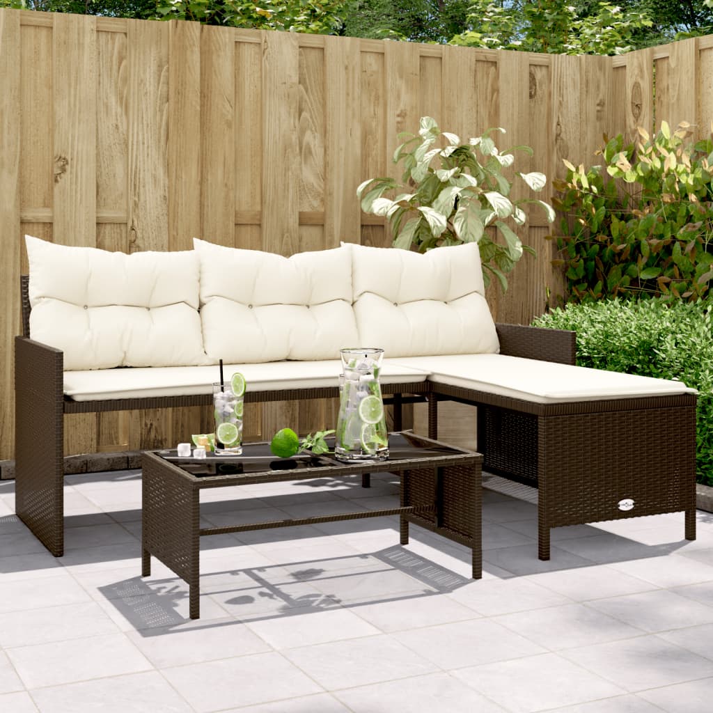 Tuinbank Met Tafel En Kussens L-Vormig Poly Rattan