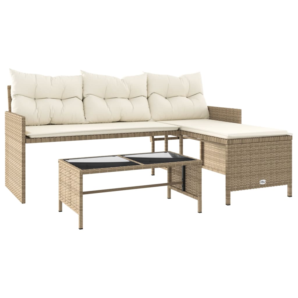 Tuinbank Met Tafel En Kussens L-Vormig Poly Rattan