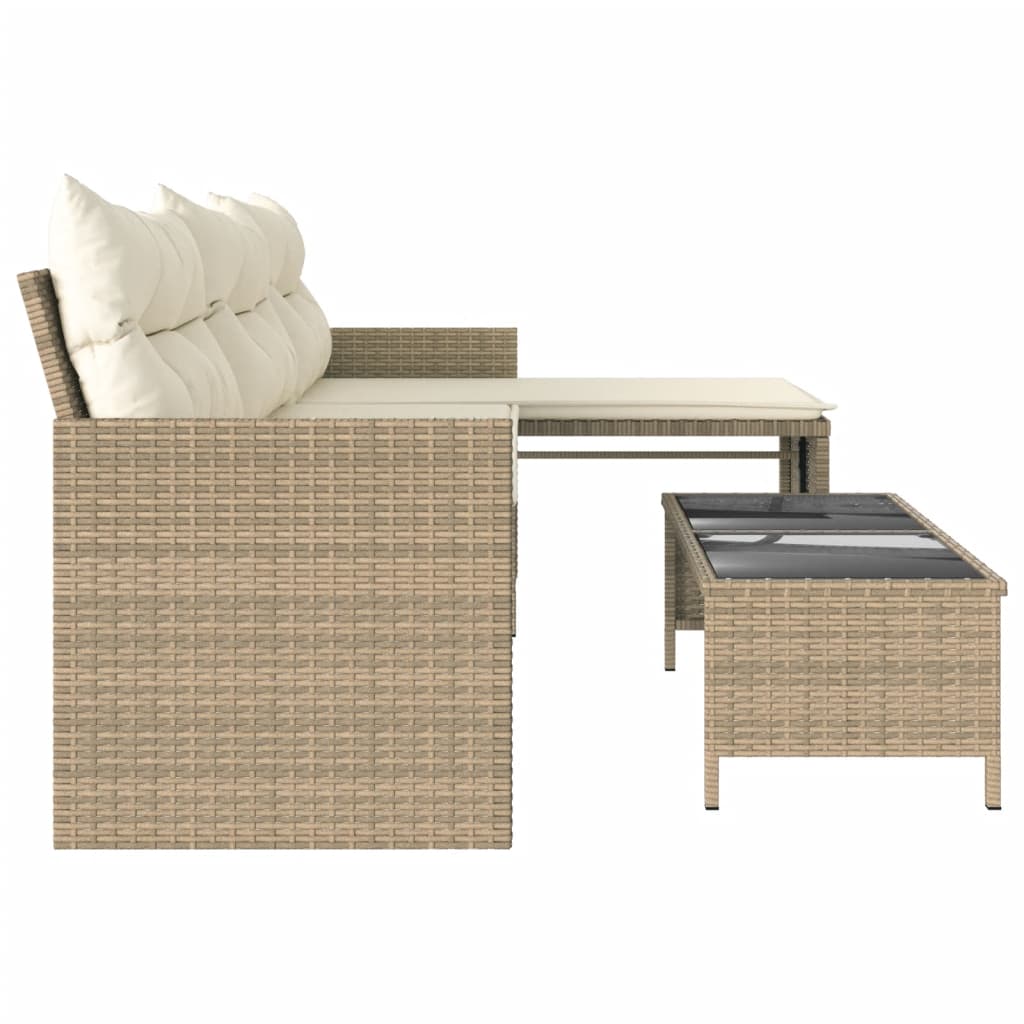 Tuinbank Met Tafel En Kussens L-Vormig Poly Rattan