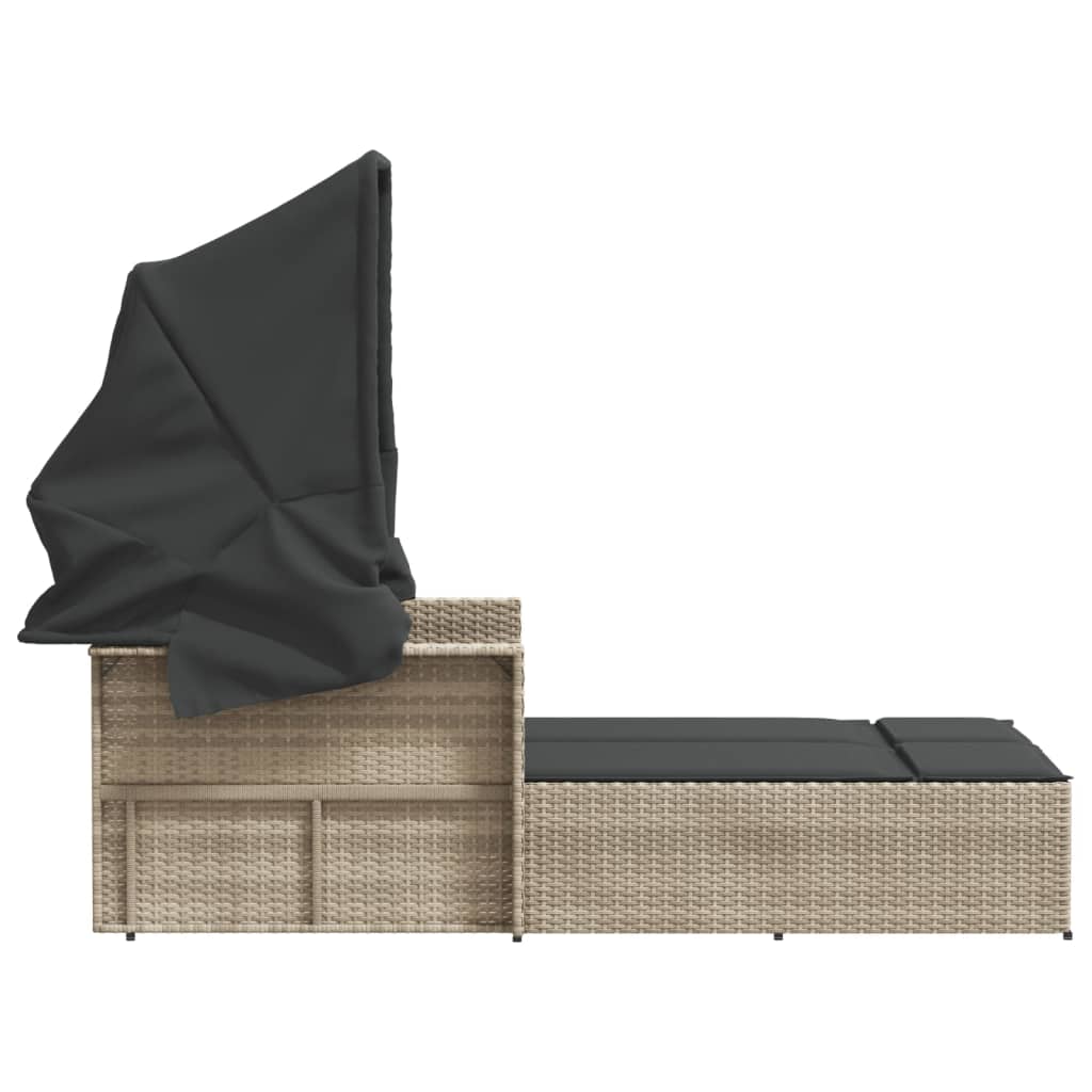 Ligbed 2-Persoons Met Luifel En Kussens Poly Rattan