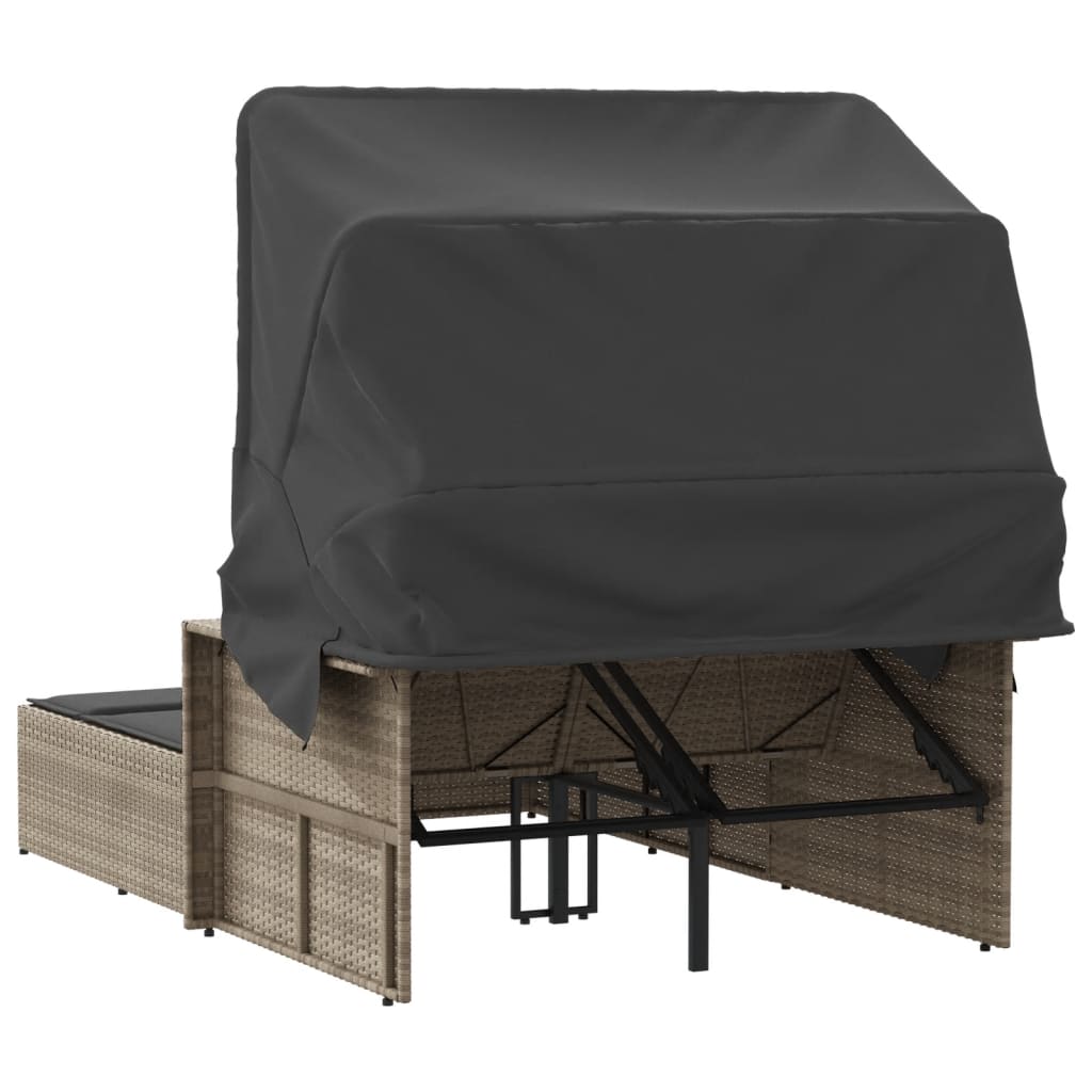 Ligbed 2-Persoons Met Luifel En Kussens Poly Rattan