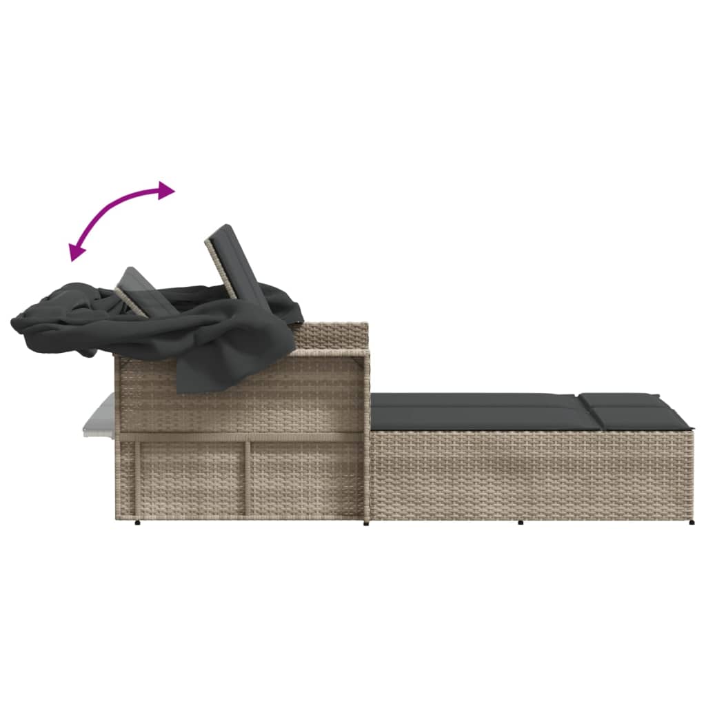 Ligbed 2-Persoons Met Luifel En Kussens Poly Rattan