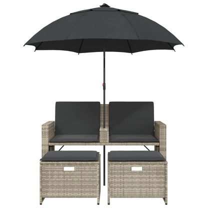 Tuinbank 2-Zits Parasol En Voetenbanken Poly Rattan