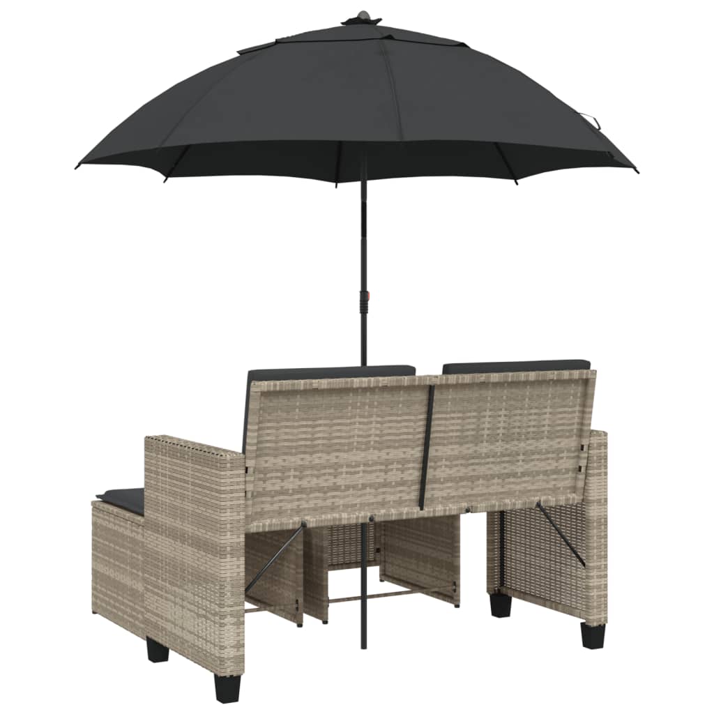 Tuinbank 2-Zits Parasol En Voetenbanken Poly Rattan