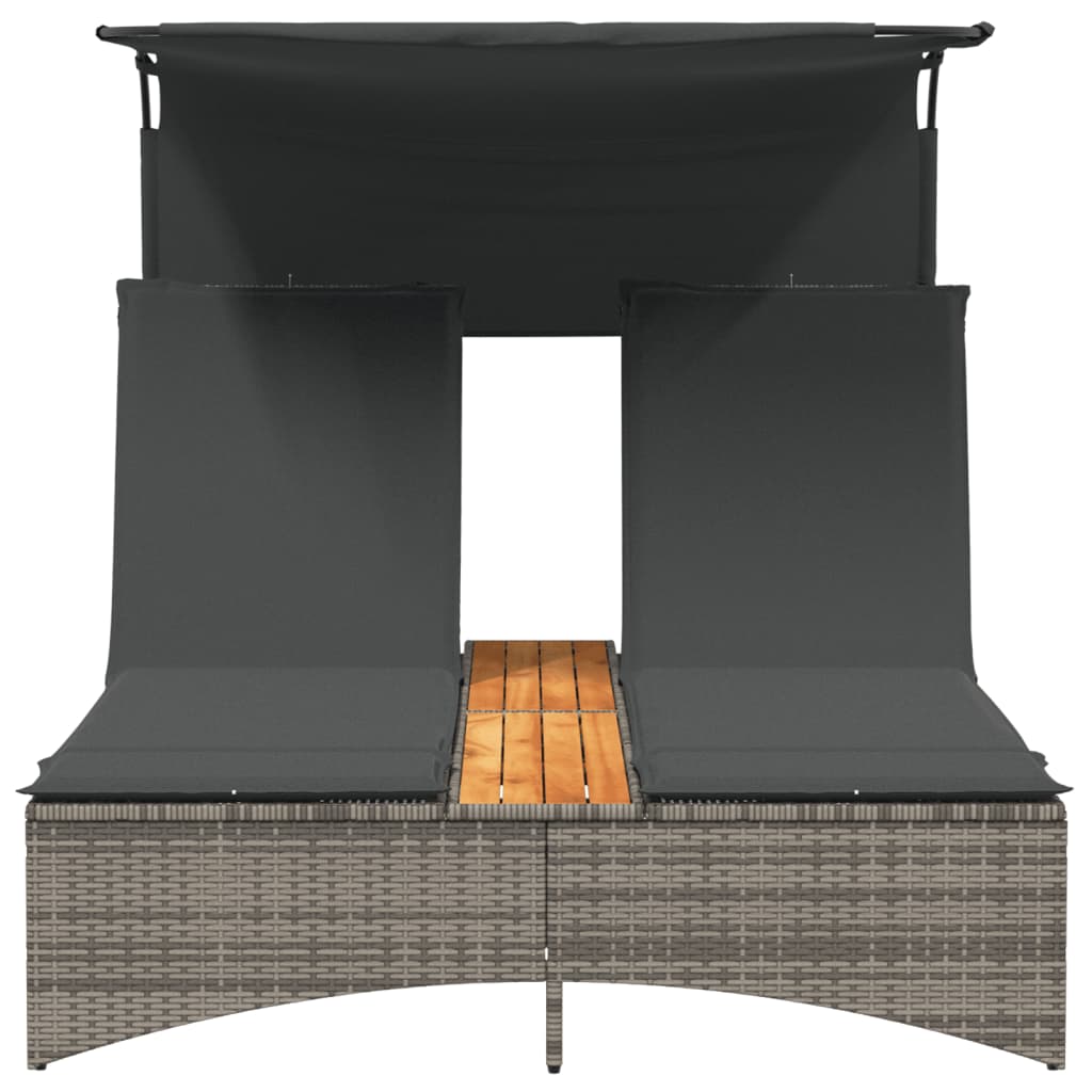 Ligbed 2-Persoons Met Luifel En Kussens Poly Rattan