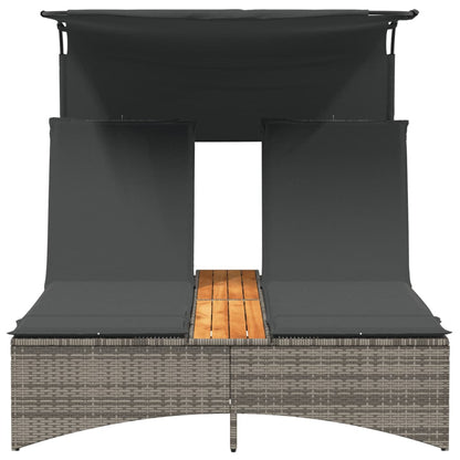 Ligbed 2-Persoons Met Luifel En Kussens Poly Rattan