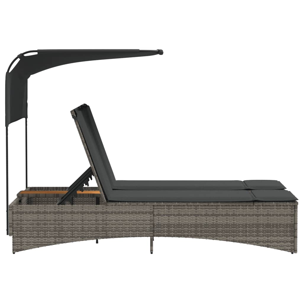 Ligbed 2-Persoons Met Luifel En Kussens Poly Rattan