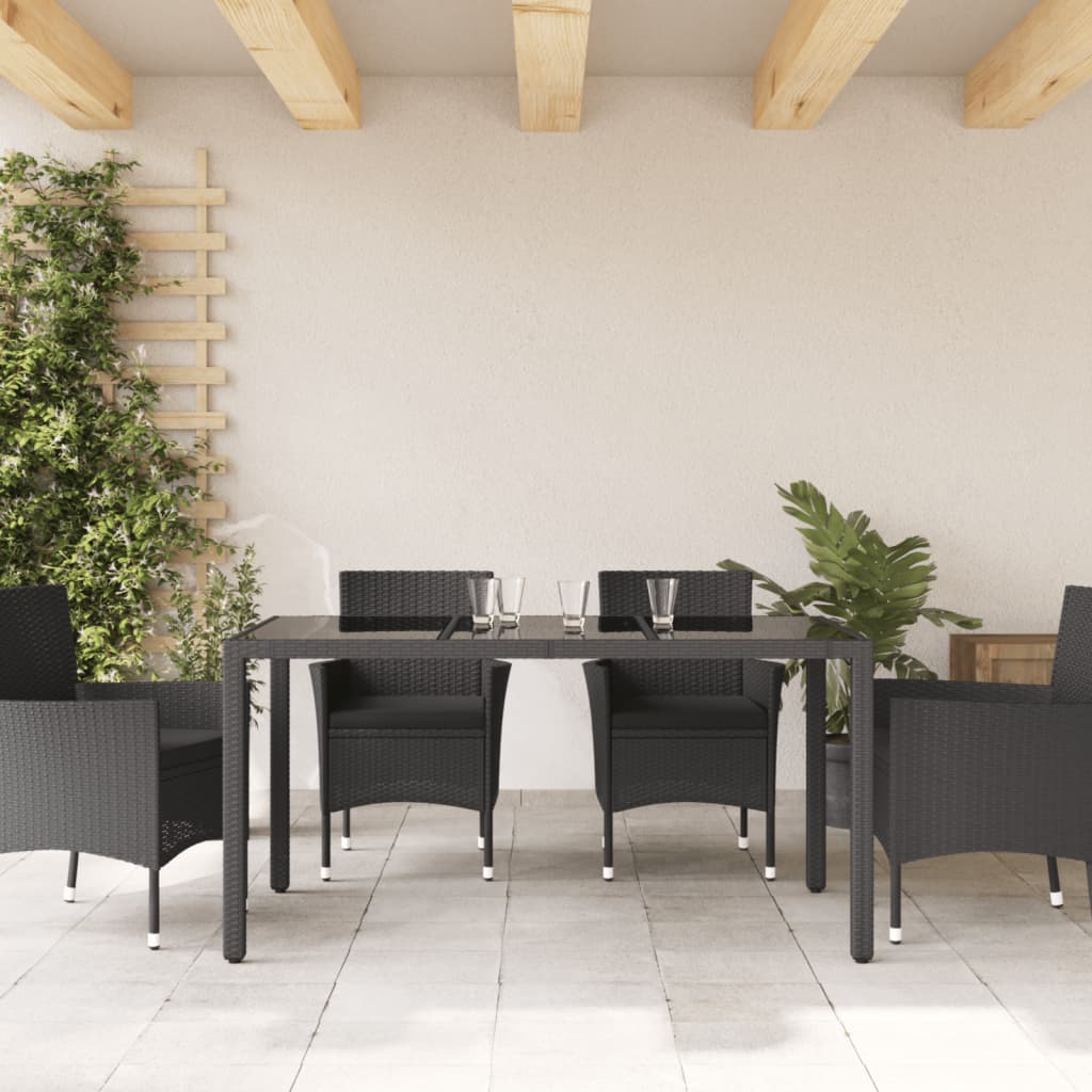 Tuintafel Met Glazen Blad Poly Rattan Zwart