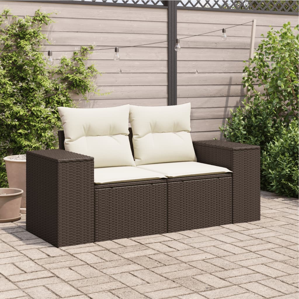 Tuinbank 2-Zits Met Kussens Poly Rattan