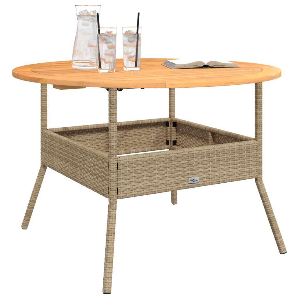 Tuintafel Met Acaciahouten Blad Ø110X71 Cm Poly Rattan
