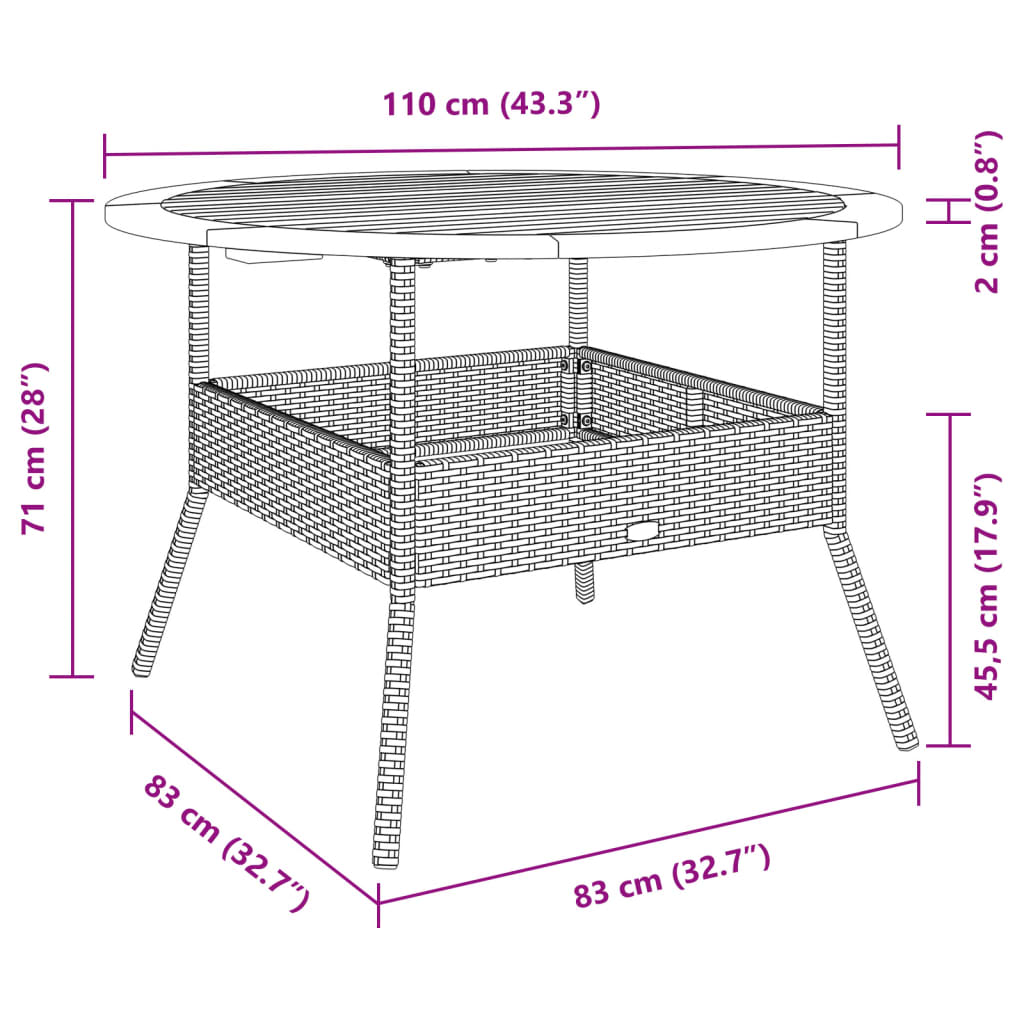 Tuintafel Met Acaciahouten Blad Ø110X71 Cm Poly Rattan