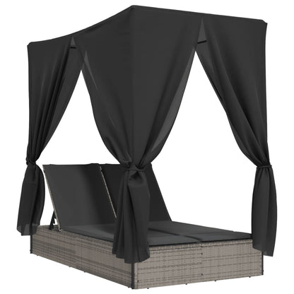 Ligbed Tweepersoons Met Dak En Gordijn Poly Rattan