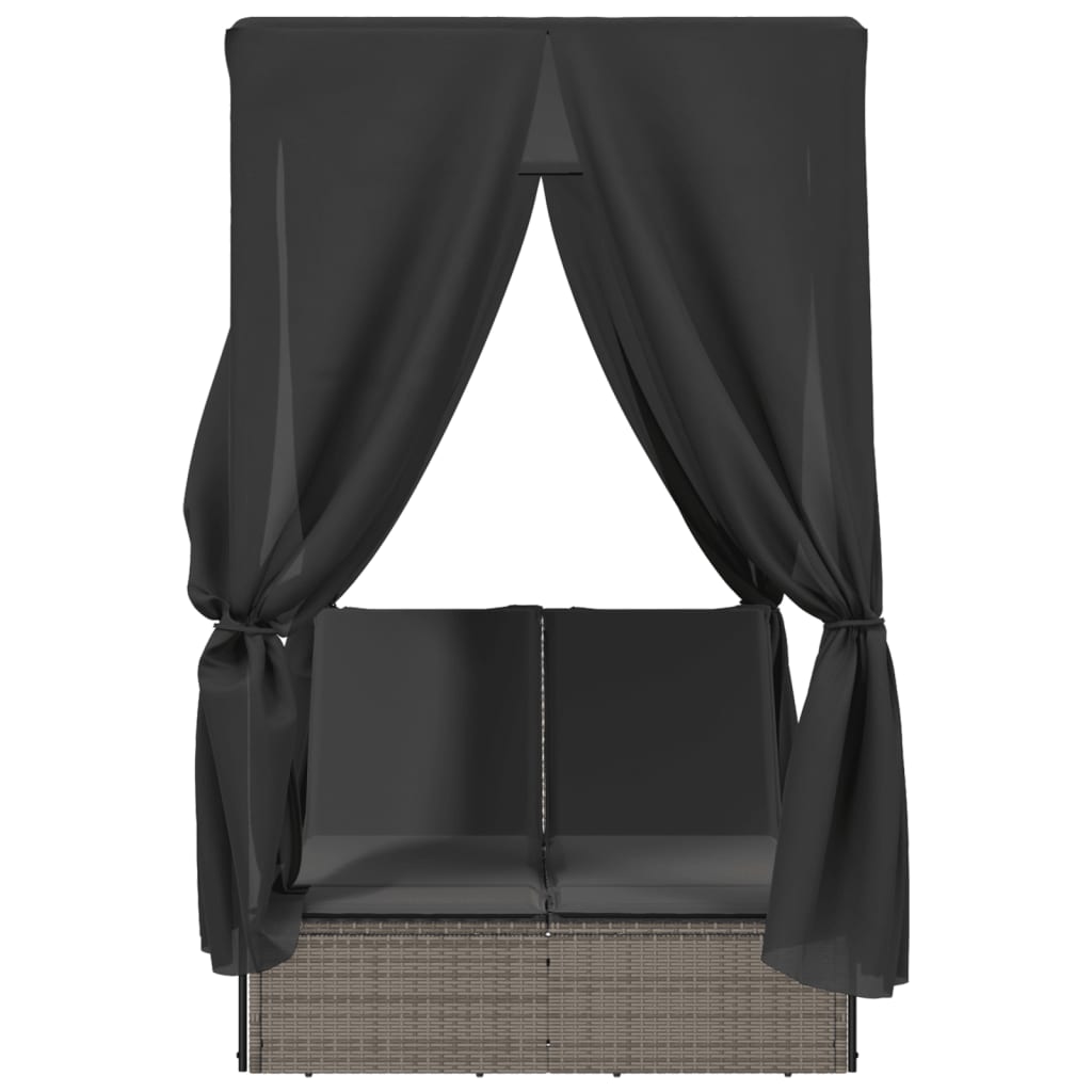 Ligbed Tweepersoons Met Dak En Gordijn Poly Rattan