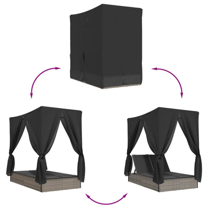 Ligbed Tweepersoons Met Dak En Gordijn Poly Rattan