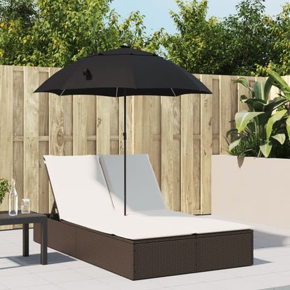 Ligbed 2-Persoons Met Kussens En Parasol Poly Rattan