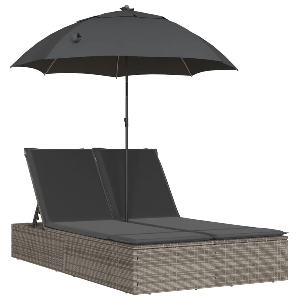 Ligbed 2-Persoons Met Kussens En Parasol Poly Rattan