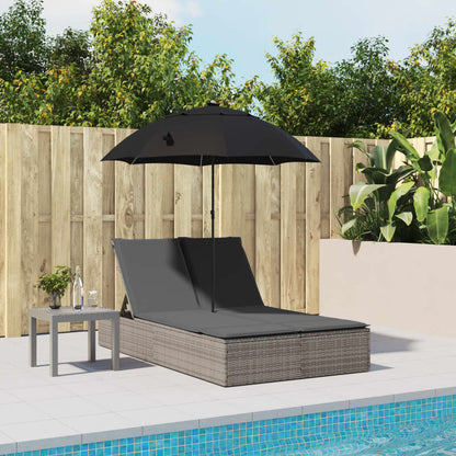 Ligbed 2-Persoons Met Kussens En Parasol Poly Rattan