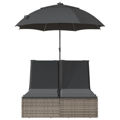 Ligbed 2-Persoons Met Kussens En Parasol Poly Rattan