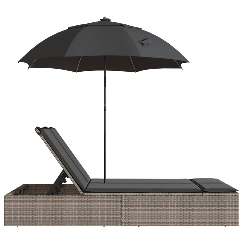 Ligbed 2-Persoons Met Kussens En Parasol Poly Rattan