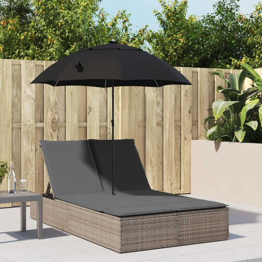 Ligbed 2-Persoons Met Kussens En Parasol Poly Rattan