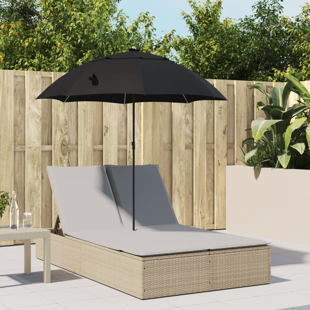 Ligbed 2-Persoons Met Kussens En Parasol Poly Rattan