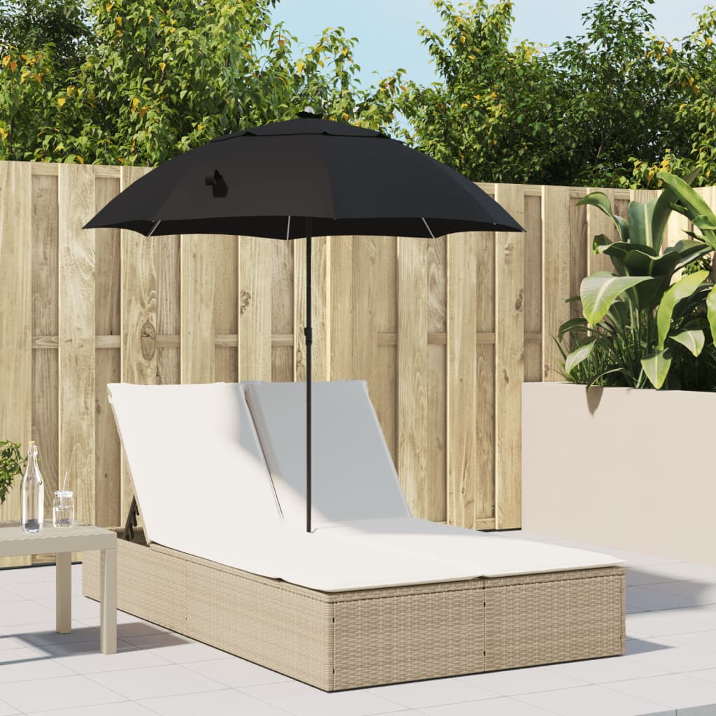 Ligbed 2-Persoons Met Kussens En Parasol Poly Rattan