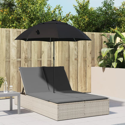 Ligbed 2-Persoons Met Kussens En Parasol Poly Rattan