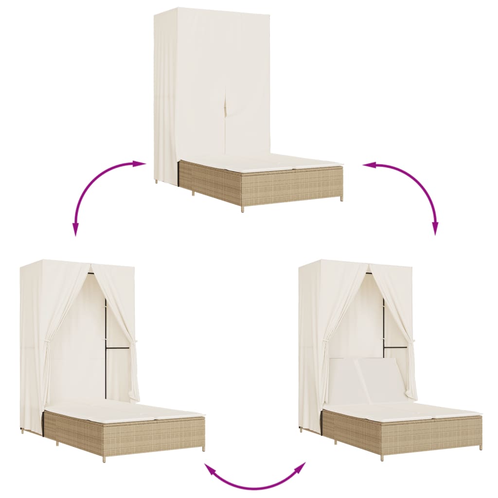 Ligbed Tweepersoons Met Dak En Gordijn Poly Rattan