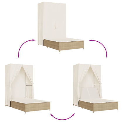 Ligbed Tweepersoons Met Dak En Gordijn Poly Rattan