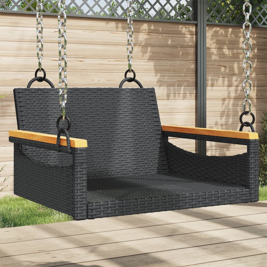 Schommelbank Met Kussens 109X62X40 Cm Poly Rattan Zwart