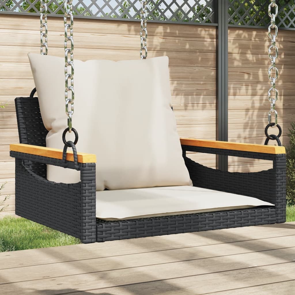 Schommelbank Met Kussens 109X62X40 Cm Poly Rattan Zwart